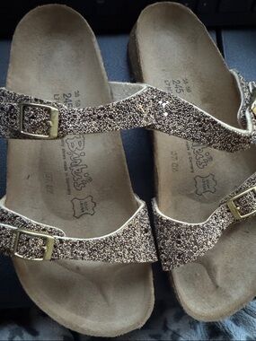 Birkenstock Glittery Gold Two-Strap Sandals
